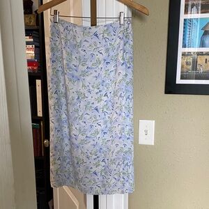 Elegant Floral Midi Skirt in Blue and Green